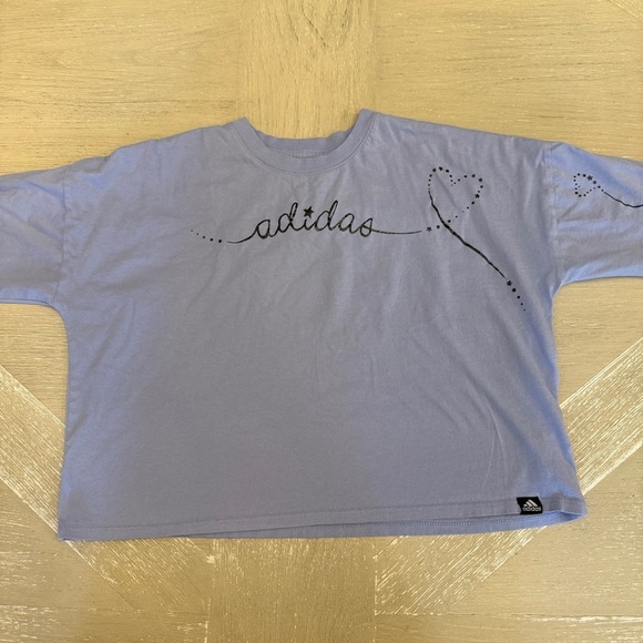Adidas Girls Purple Short Sleeve Tee Heart Design - Picture 1 of 6